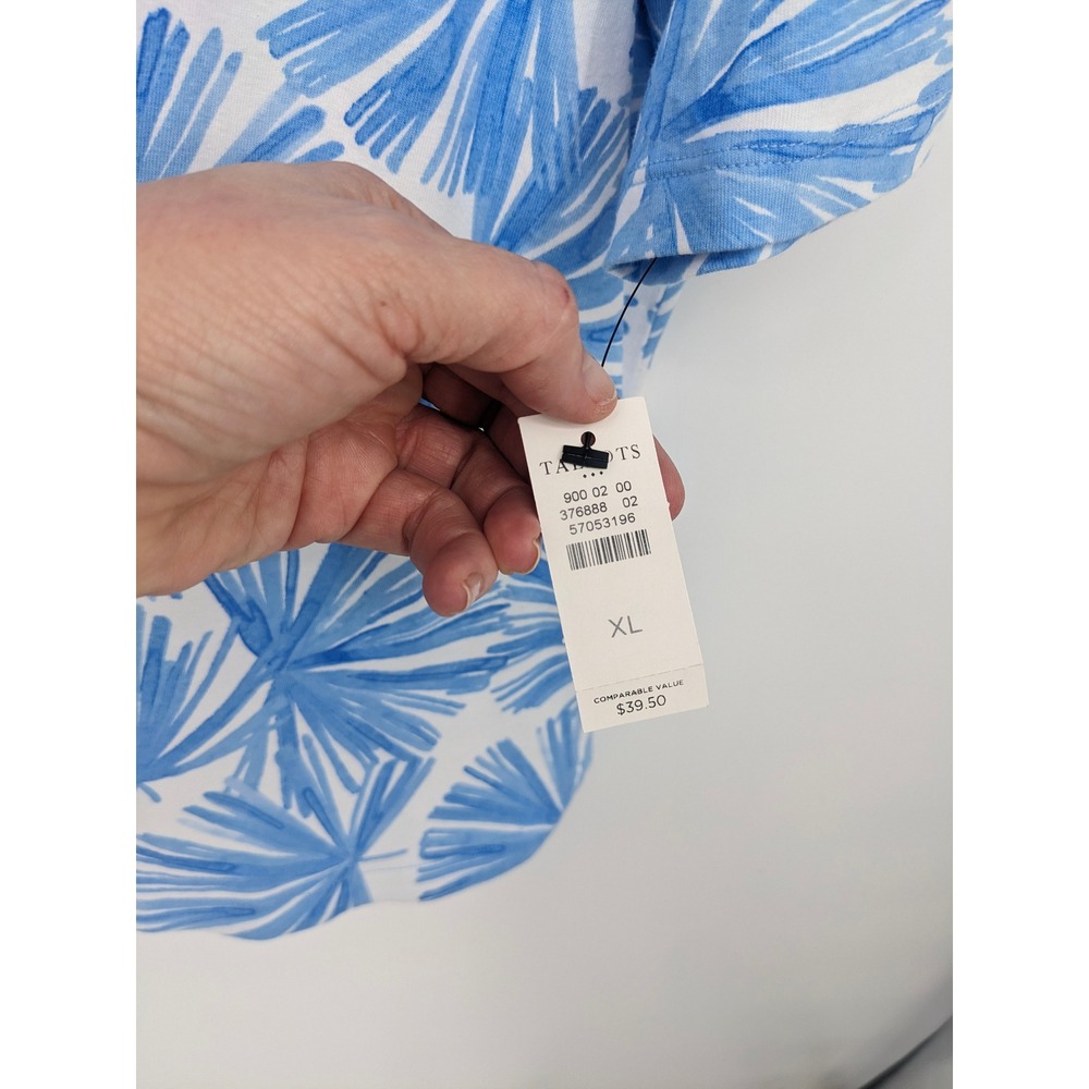 Talbots White & Light Blue Palm-Print Short Sleeve Tee - Picture 2 of 8